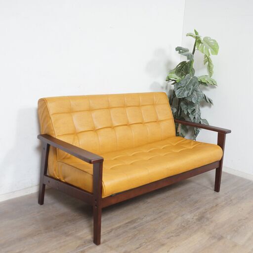 【新品】　カリモク風 革張り ラブソファ アウトレット