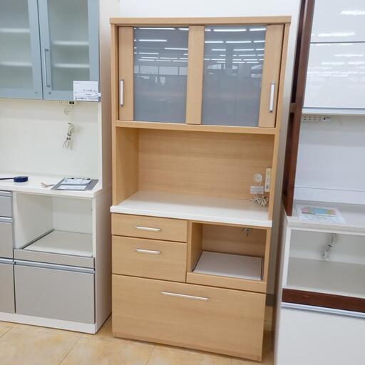 ★ジモティ割あり★  レンジボード 木目調、ホワイト H180.5×D42.2×W88 クリーニング済み OJ2980