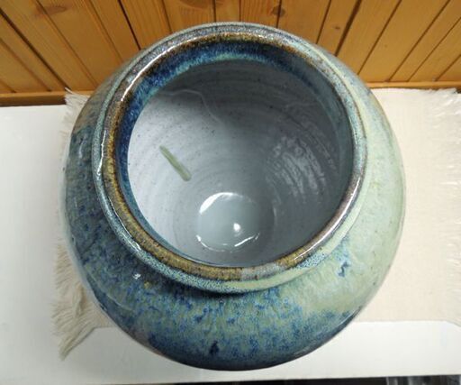 こぶ志焼 花瓶 初代 山岡三秋 銘 海鼠釉 北海道の焼物 岩見沢 高さ26cm