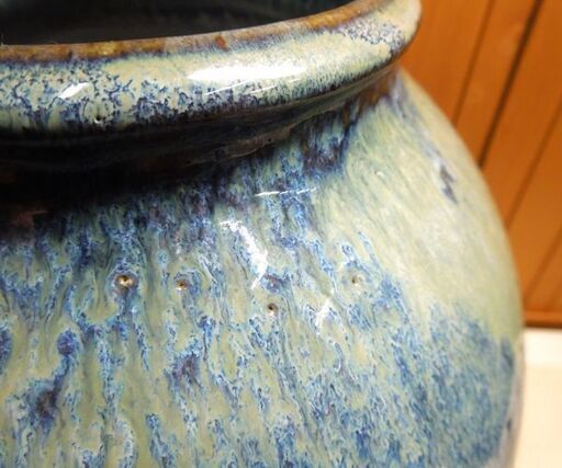 こぶ志焼 花瓶 初代 山岡三秋 銘 海鼠釉 北海道の焼物 岩見沢 高さ26cm