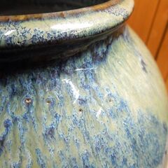 こぶ志焼 花瓶 初代 山岡三秋 銘 海鼠釉 北海道の焼物 岩見沢 高さ26cm 花器 花入 花生 こぶし焼 レトロ 札幌市 厚別店の画像