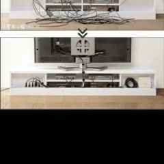 シミあり　幅１５０　キャスター付　背面収納　テレビ台白の画像