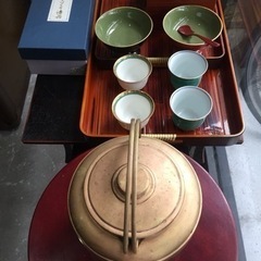 真鍮 真鍮メッキ薬缶 漆セット 湯呑み 