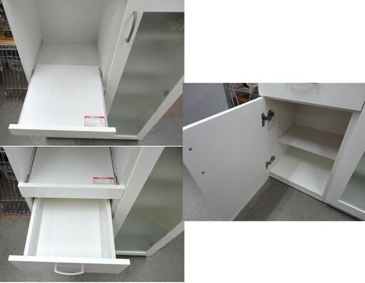ミドルレンジボード 幅80×奥行40×高さ115㎝ エナメル調天板 ホワイト 食器棚 キッチンボード 収納棚 札幌市 西岡店