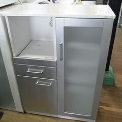 【10】レンジボード　白　ホワイト　シルバー　キッチン収納　ミニ食器棚　サイドボード　レンジ台　食器棚