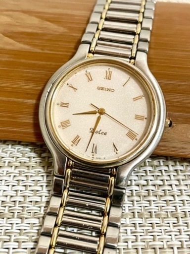 [ヴィンテージ:美品/稼働品]SEIKO セイコー DOLCE ドルチェ/7741/コンビカラー/純正ベルト/ラウンド/腕時計