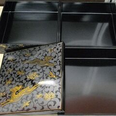 重箱３段 おせち料理 6,5巽三段重 黒内黒鳥と鹿 お重箱  苫小牧西店の画像