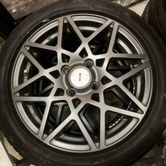 タイヤ、ホイール4本セット15インチ5.0J+45 4H-100 165/55R15 バリ溝タイヤ付き