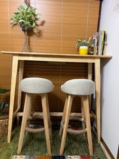 バーテーブル+チェア2脚セット