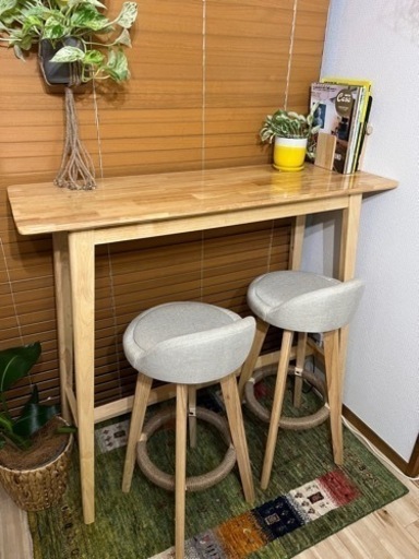 バーテーブル+チェア2脚セット