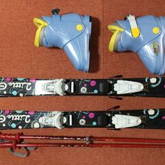 中古100ｃｍ女児用ジュニアスキーセット　スキーブーツ19ｃｍ　...