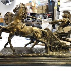 ローマ戦車 ブロンズ調 置物 インテリア チャリオット 戦闘用馬車 騎士