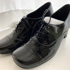 本革　エナメル　黒　レースアップシューズ　23cm 3E 中古