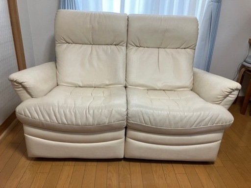 オットマン付　ソファ　2人掛け　白　合皮