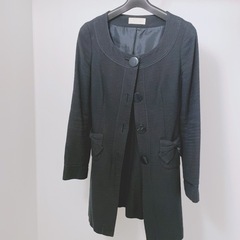 Feroux フェルゥのノーカラーコート　ネイビー　リボン　上品...