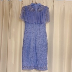 【美品】郵送可 ケープ風レース かわいい ミモレ丈袖ありドレス ワンピースの画像