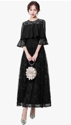 パーティードレス 結婚式ドレス ロング丈 袖あり