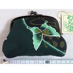 ■未使用・緑色系がま口・わさび染の画像