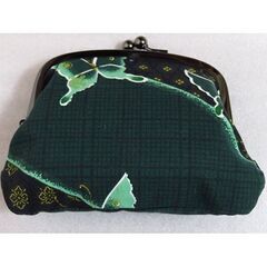 ■未使用・緑色系がま口・わさび染の画像