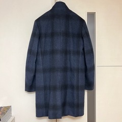 Theory セオリー Belvin チェックスタンドカラーコート ネイビーの画像