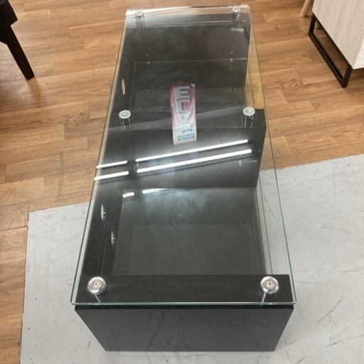 S168 ★ トップガラスローボード ブラック ガラス棚 幅113cm USED