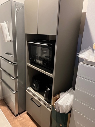 【最終価格】大川家具 レンジ台 幅60 アースグレージュ