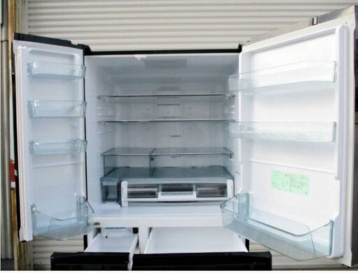 【3ヵ月保証】日立　6ドア　冷蔵庫　R-WX67J(X)　670L　ガラスドア　真空チルド　観音開き　2018年製　動作良好　HITACHI
