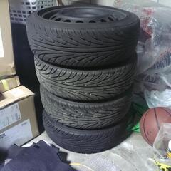15インチ　5.5J　+35　オフセット35　4本セット　スポーツタイヤ　ホイール　タイヤ　鉄っちん　ツライチ　スチールホイール　アクアの画像