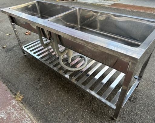 業務用 2槽シンク 幅1800×奥600×高さ800(mm) 流し台 キッチン 手洗い場 厨房 二層 二槽 2層 大阪発 排水ホース新