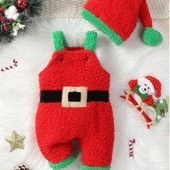 ベビー服 オーバーオールとサンタ帽 3～6M 日本サイズ約70 サンタ クリスマス衣装 パーティーなどにの画像