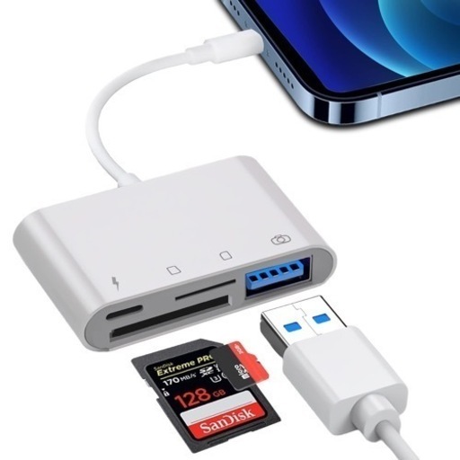【データ転送】iPhone iPad用 SDカードリーダー 4in1 変換 高速