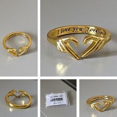 指ハート英字ロゴ/オープンリング（新品）ゴールドの画像