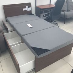 ★ジモティ割あり★  ベットフレーム　シングル ダークブラウン H85×D206×W98 クリーニング済み HJ1697の画像