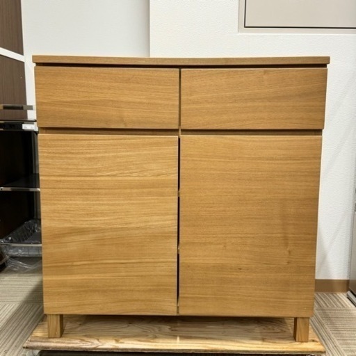 【超美品‼️】定価36,000円♪ 無印良品 80cm幅キャビネット サイドボード カップボード レンジ台 収納家具 オーク材ブラウン