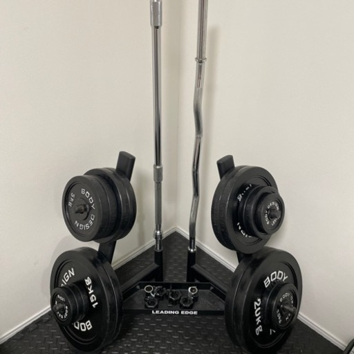 バーベル　140kgセット　プレートラック付　EZバー付き