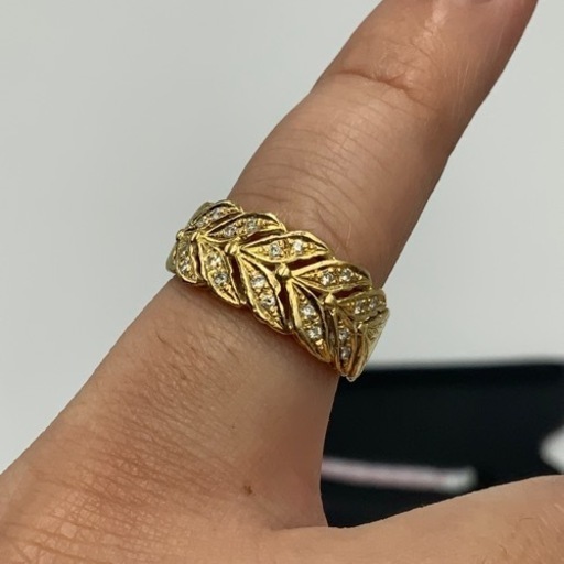 K18 18金　ダイヤモンドリング　ハーフエタニティ　リーフモチーフ　5.2g 約11.5号