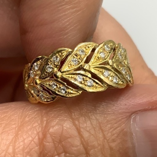 K18 18金　ダイヤモンドリング　ハーフエタニティ　リーフモチーフ　5.2g 約11.5号