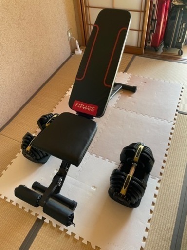 可変式ダンベル　40kg×2個、トレーニングベンチのセット