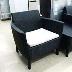 肘付きガーデンチェア・テーブル3点セット ブラック 訳アリリユース品