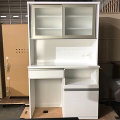 12/27終 NITORI ニトリ 食器棚 ホワイト 幅120cm 可動棚付き スライド棚 カトラリー収納 コンセント付き 菊HG