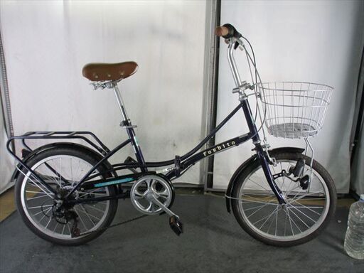 D203　★9500円★　折りたたみ中古自転車【紺　20インチ　かご付き 】