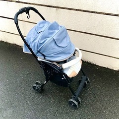 Combi　ベビーカー　メチャカルハンディ　エッグショック　マリンブルー　レインカバー付の画像