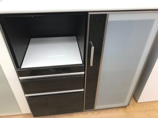 ★ジモティ割あり★  レンジ台 ブラック・ホワイト H100×W91×D54 クリーニング済み KJ4006