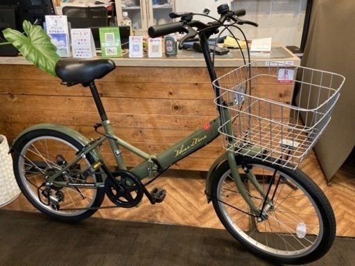 【年末SALE！防犯登録無料！】6速　20インチ折りたたみ自転車　モスグリーン