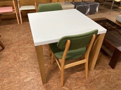 ダイニング3点セット ホワイト×グリーン 中古