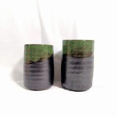 夫婦湯呑み ペアセット 黒×緑の画像