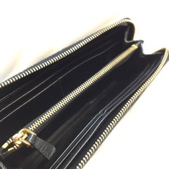 COACH コーチ ブラウンレザー×シグネチャー ラウンドファスナー 長財布 ジッピーウォレットの画像