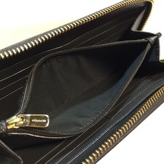 COACH コーチ ブラウンレザー×シグネチャー ラウンドファスナー 長財布 ジッピーウォレットの画像