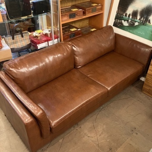 【売約済み】　【品川区リサイクルショップ / 配送無料エリアあり】　3pソファ 3人掛け ソファ PVC レザー調 アンティーク調　3シーター 3p ワイドソファ　カフェ　モダン　検　２人掛け　2P　合皮