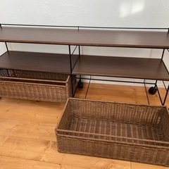 ※受渡予定者決定【引き出し・キャスター付のテレビ台】　ブラウン×ブラックの画像